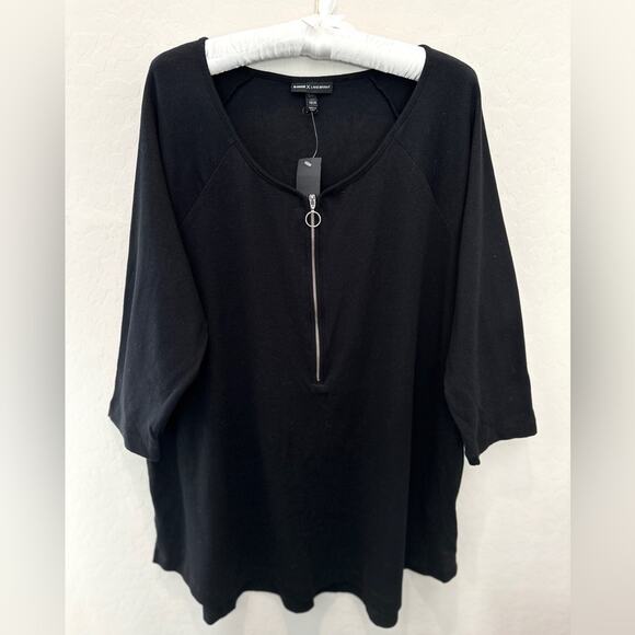 🆕 LANE BRYANT | Plus Size Black Minimalist Half Zip Elbow Sleeve Top | 26/28 - Picture 1 of 8